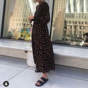 Ganni Beacon Smocked Floral Maxi Dress Size 36